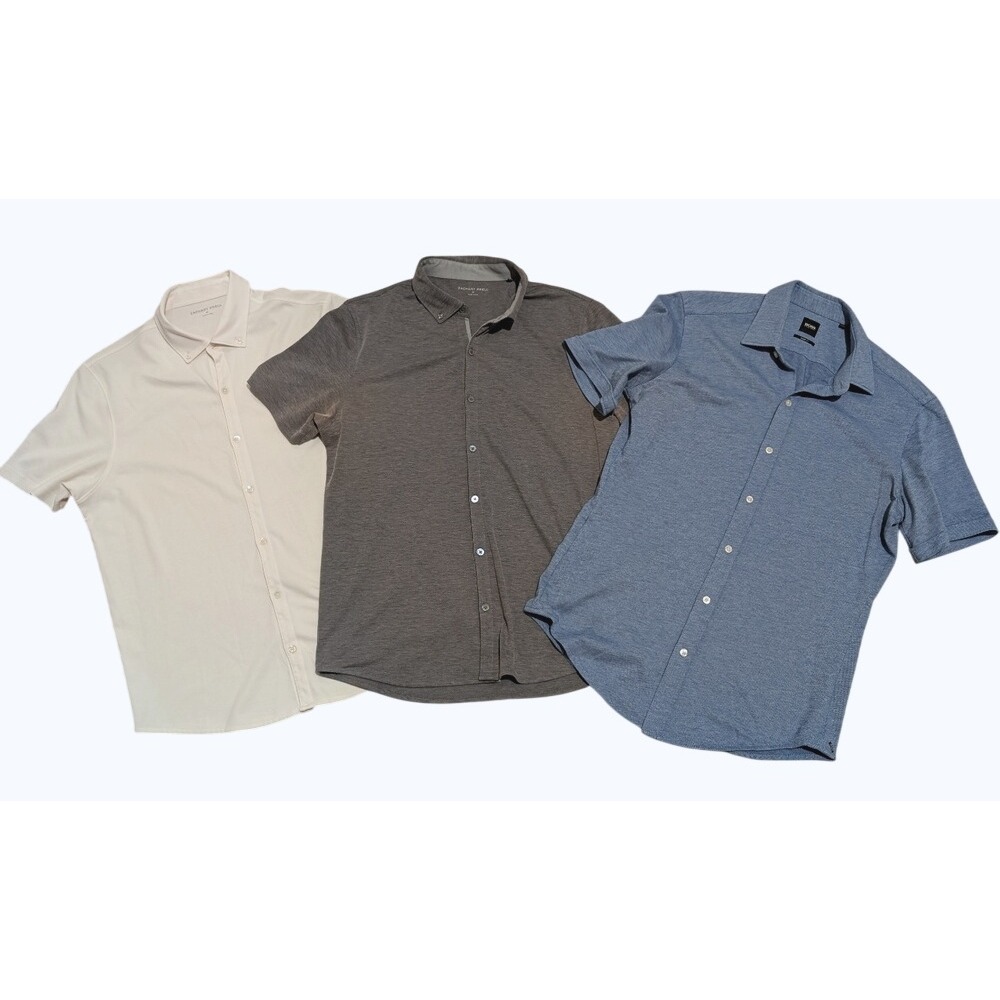 Hugo Boss Zachary Prell Mens M Medium 3 Button Down Shirts White Gray Blue